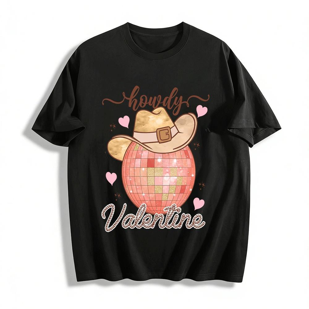 Howdy Valentine Western Cowboy Hat Disco Ball Tee Pure cotton T-shirt XXS