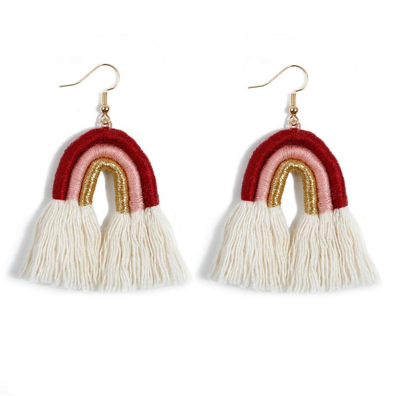 Niche design retro woven rainbow fringed earrings personalized versatile bohemian vacation long earrings