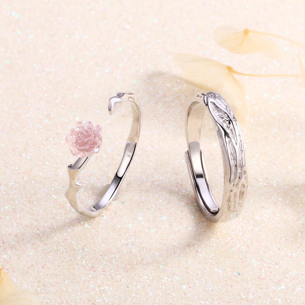 Sterling Silver 999 Adjustable Rose Couple Rings - Sweet Style for Men and Women