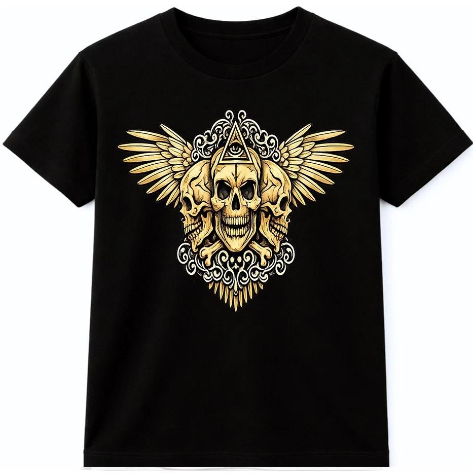 Gothic Skull T Shirt Winged Three Skull All Seeing Eye Dark Fantasy Graphic Tee XXL
