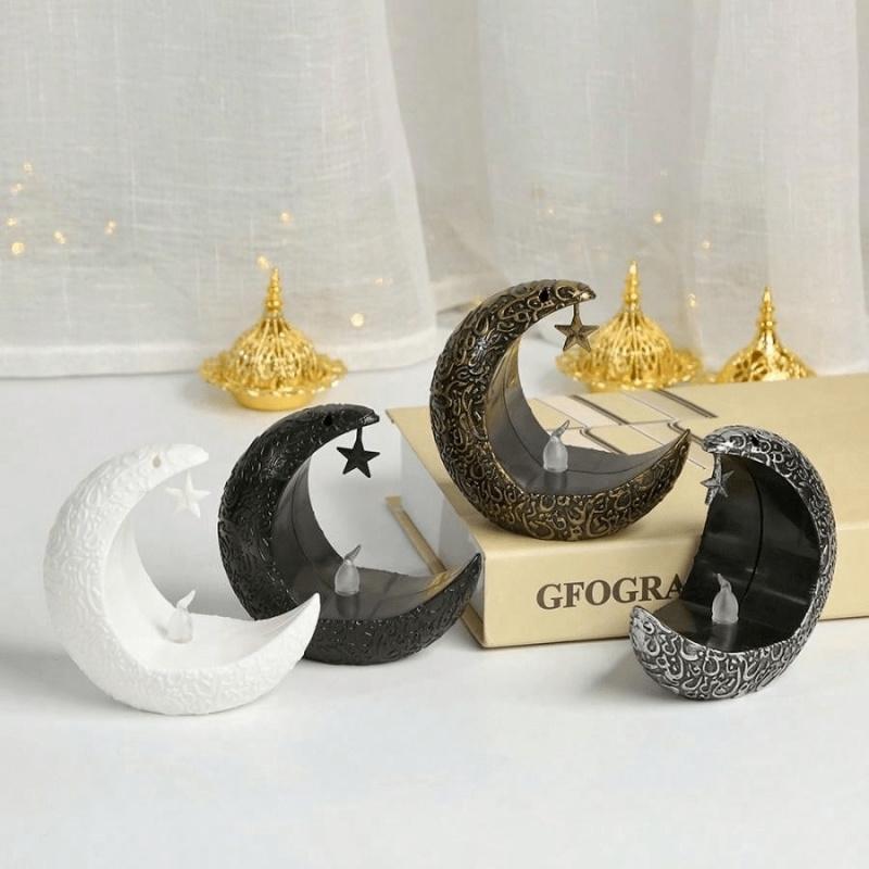 1pc Middle East Eid Al Fitr Star Moon Electronic Candlestick Arab Ramadan Candle Night Light Home Restaurant Decoration Ornament