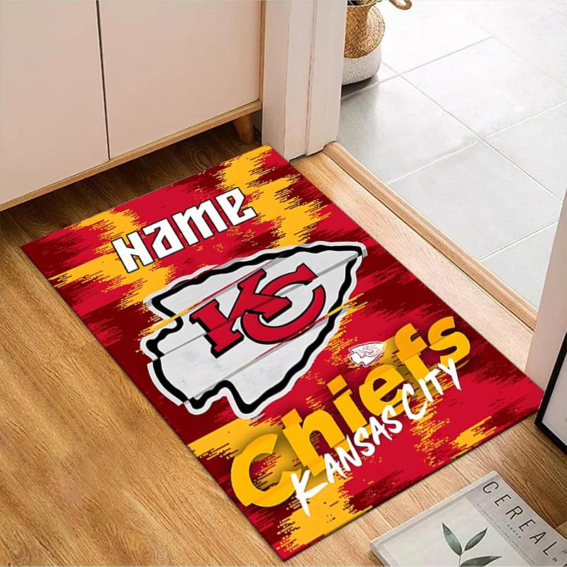 Custom Name Kansas Chiefs Helmet Rug Game Carpet, Floor Mat for Bedroom Living Room Entryway Rug, Home Decor Idea Gift for Christmas birthday