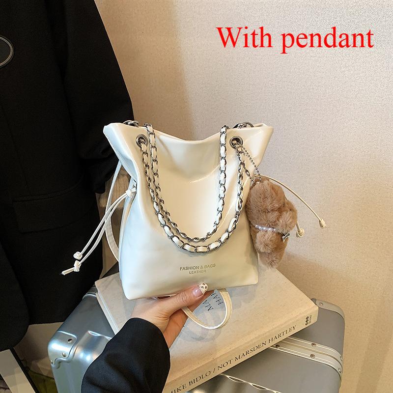 Retro Versatile Soft Pu Leather Shoulder Bags for Women Simple Ladies Bucket Handbags Portable Female Chain Crossbody Bag