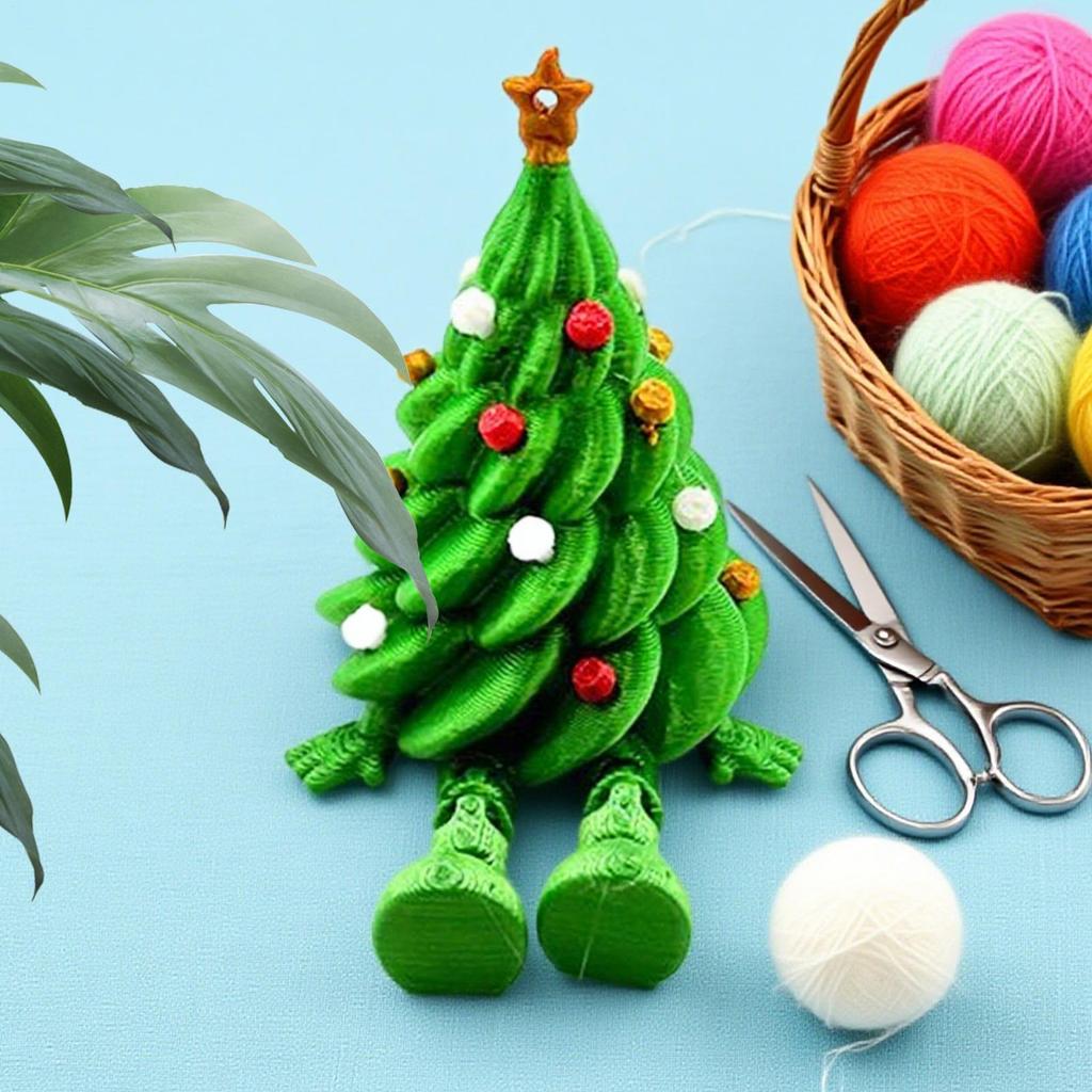 Table Top Christmas Tree 3D Printed Toys Cute Figurines with Articulated Legs Statues Ornaments for Office Festive Desktop