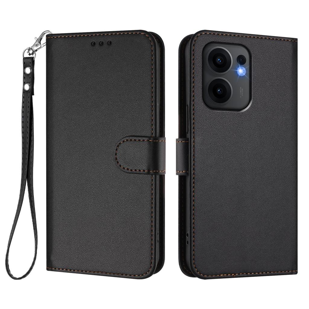 For Oppo Reno13 F 5G (Reno 13 FS 5G)/4G Leather Case Wallet Stand Phone Cover with Wrist Strap