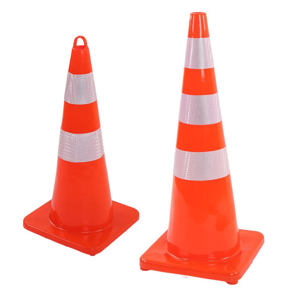 Traffic Safety Cones PVC Reflective Collar Square Base Multi-Purpose for Parking Lot Camping Kids Play Zone Car Protection