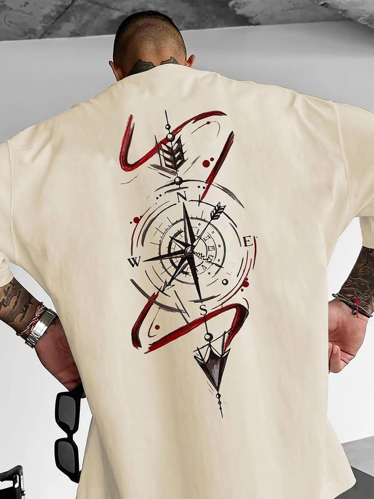 Summer New Men's Compass Pattern Printed T-shirt For Men Outdoor Short Sleeve O-neck Tees Casual Men's Clothing Oversized Tops