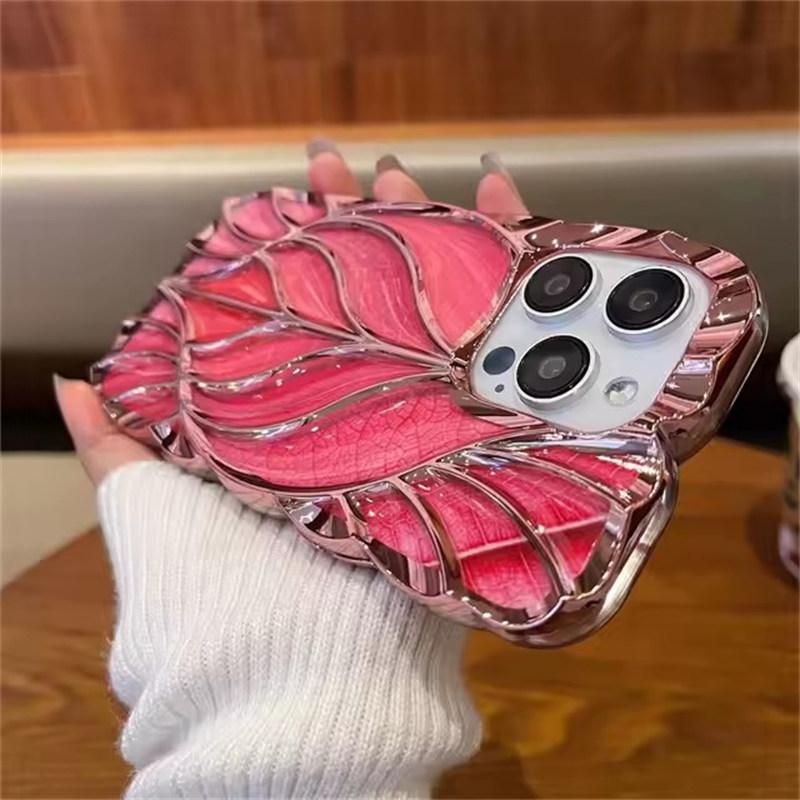 For iPhone 16 Pro Max Luxury Colour Tree Leaf Plating Frame Phone Case For iPhone 11 12 13 14 15 16 Pro Max Plus Soft Protective Cover