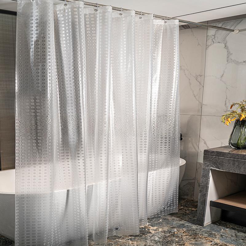 Waterproof PEVA Shower Curtain with Hooks, Solid Color, Thickened & Punch-Free for Bathroom