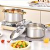 4-piece Stainless Steel Cookware Set, Comprising 4 Pans and 4 Lids, Suitable for All Hobs, Versatile Soup Pots, Ideal for Kitchen Use Less