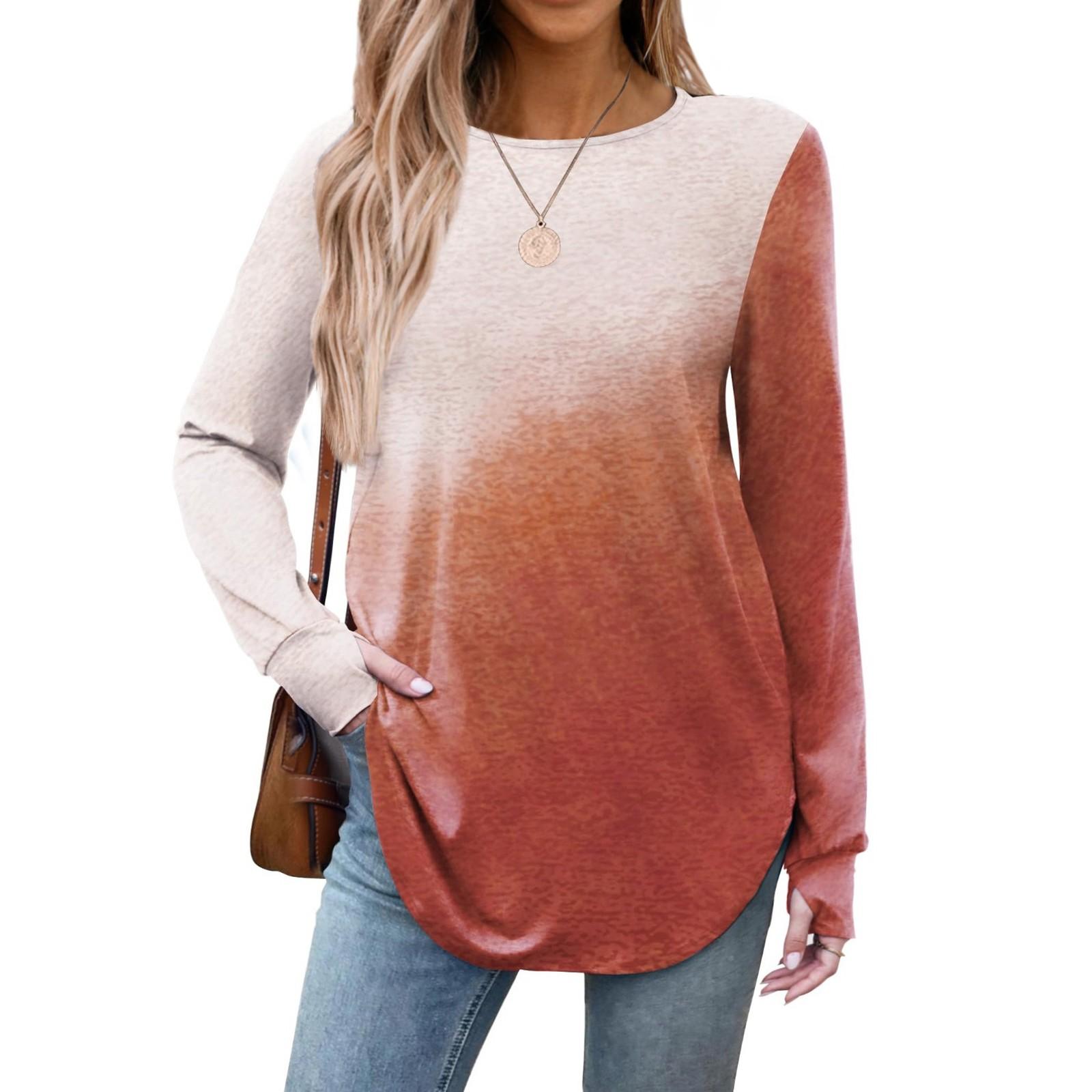 

Женские рубашки с длинным рукавом, туники с отверстием для большого пальца, футболки оверсайз, свободного кроя, осенние модные топы, одежда XL арбуз красный