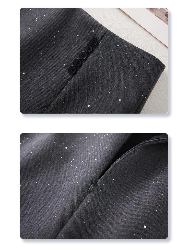 Women's 2024 Gray Sequin High-Waist A-Line Skirt - Slimming Spring & Autumn Hip-Wrap Skirt