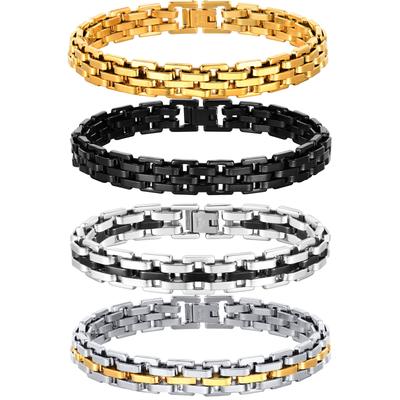 Herren Grobe Gliederketten Armbänder, Schwarz Gold Kupfer Farbe Edelstahl Glieder Armband, Vatertag Ehemann Papa Geschenk