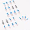 Blue French full diamond presson nail wear nail art finished fake nail removable nail patch