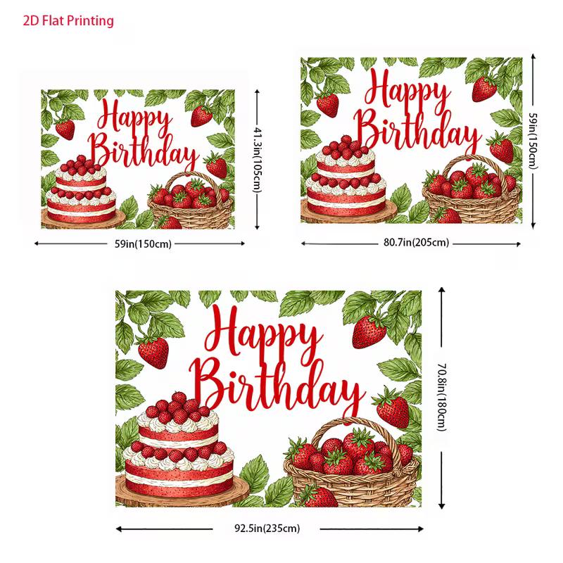 2D Cute Strawberry Basket Happy Birthday Photo Booth Background