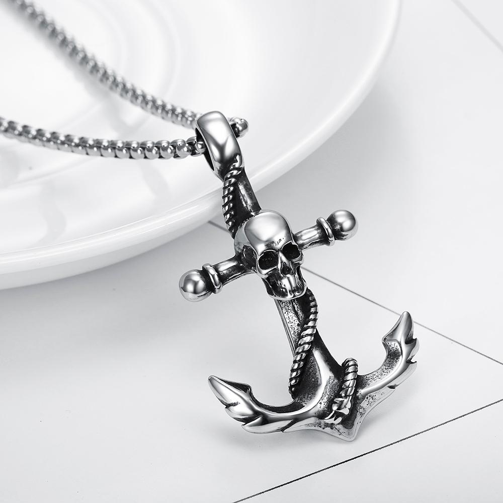 Schädel Anker Anhänger Halskette Charms Herren Damen Edelstahl Anhänger Punk Hip Hop Einzigartig für männliche Jungen Schmuck Geschenk