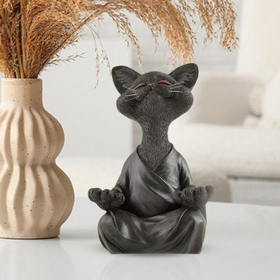 Resin Zen Cat Figurine In Meditation Pose for Home and Office Decor