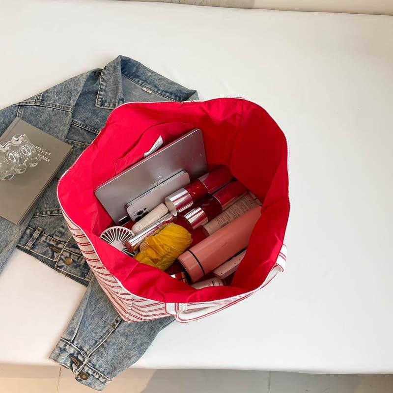 Striped canvas bag new tote leisure bag shoulder large capacity tote bag shopping bag