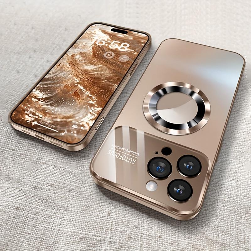 Luxury Titanium-Colored Glass Window Magnetic Wireless Charging Phone Case Cover