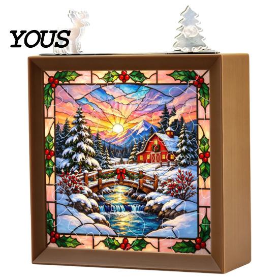 Innen-Haus-Dekoration DIY Weihnachten Acryl-Puzzle Nachtlicht, Holzrahmen Handmontiertes Puzzle Schreibtischlicht Lampe, Kreatives LED für Schlafzimmer
