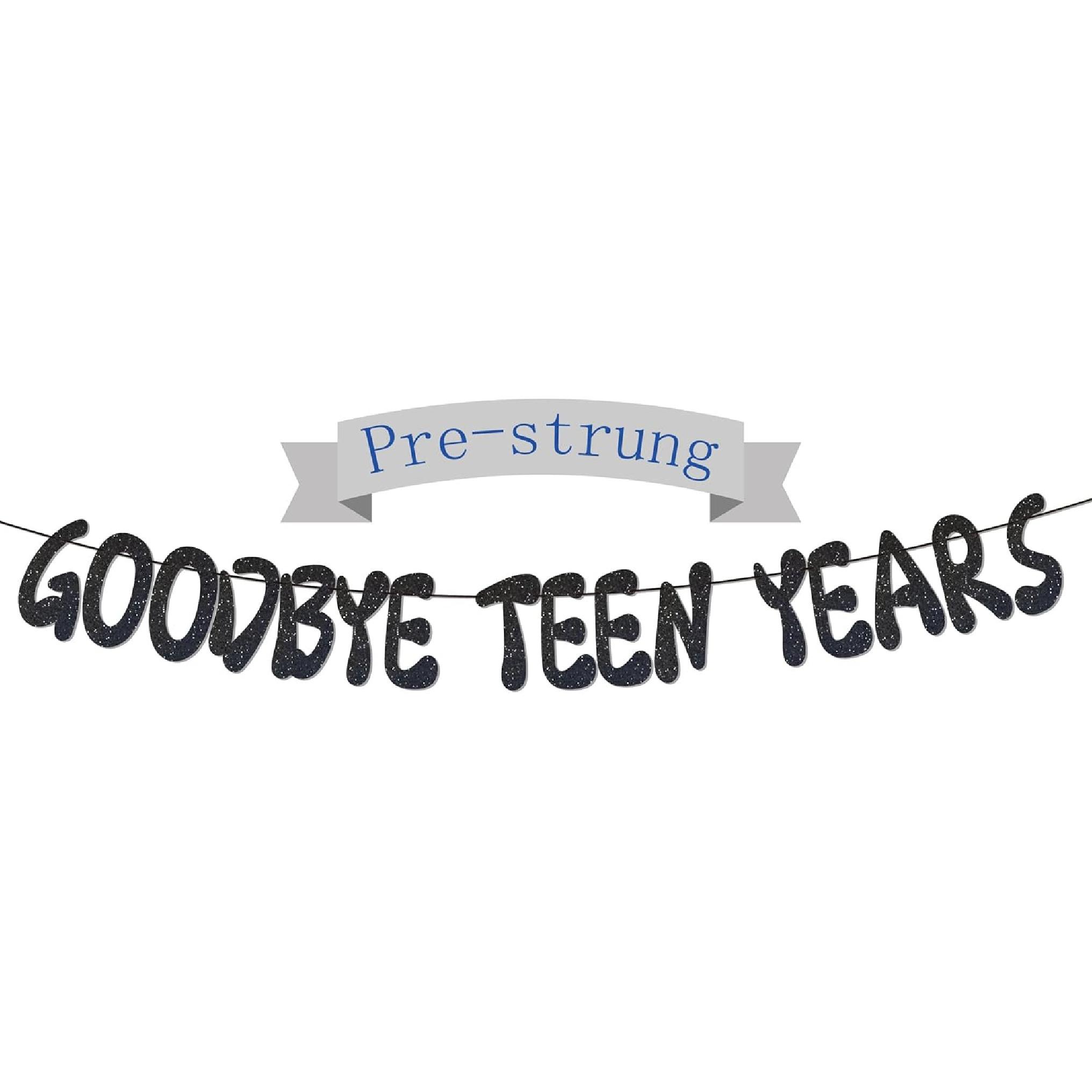 Goodbye Teen Years Glitter Banner, Pre-Strung, 20th Birthday Decorations, 20 & Fabulous, Happy 20 years old Anniversary Party Decoration Supplies