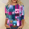 Women's Fashion Casual Round Neck Three-quarter Sleeve Retro Floral Print T-shirt Top