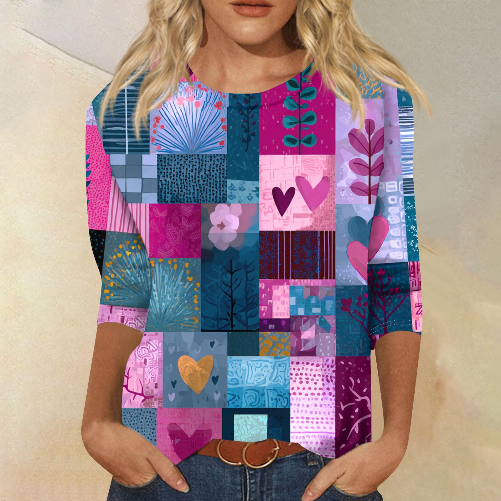 

Женская модная повседневная футболка с круглым вырезом и рукавом три четверти, в стиле ретро, с цветочным принтом L