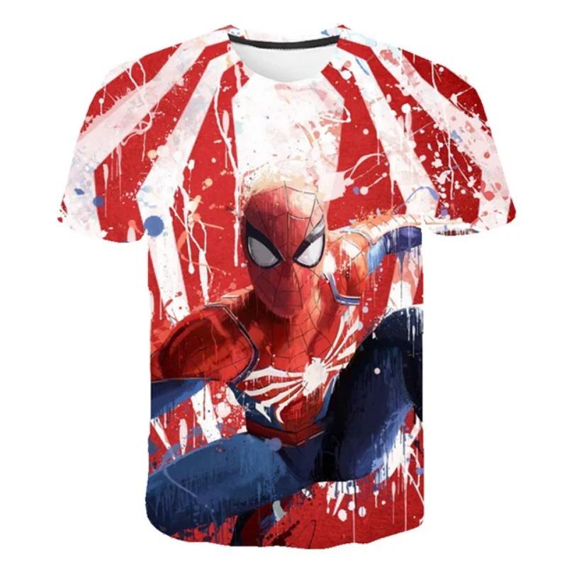 Summer Men's 3D Printed Marvel Superhero Spider-Man Pattern T-Shirt - Street Round-neck Short Sleeve Adult Sports Shirt