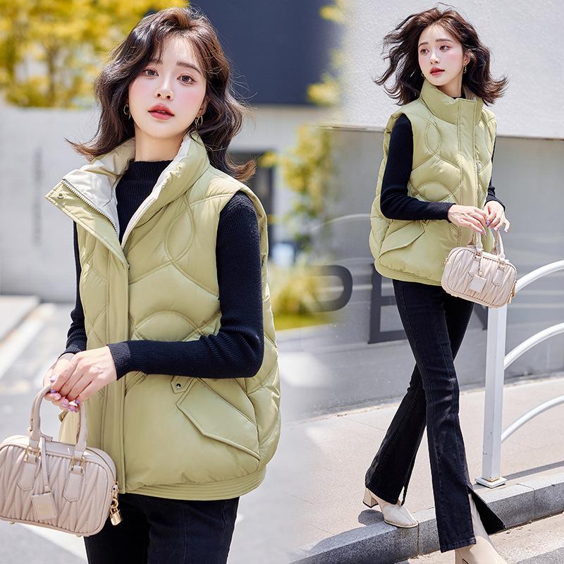 

Осень и зима новый стиль пуховый хлопок короткий жилет со стойкой воротником женская мода свободный корейский стиль жилет теплый жилет XXL зелёный
