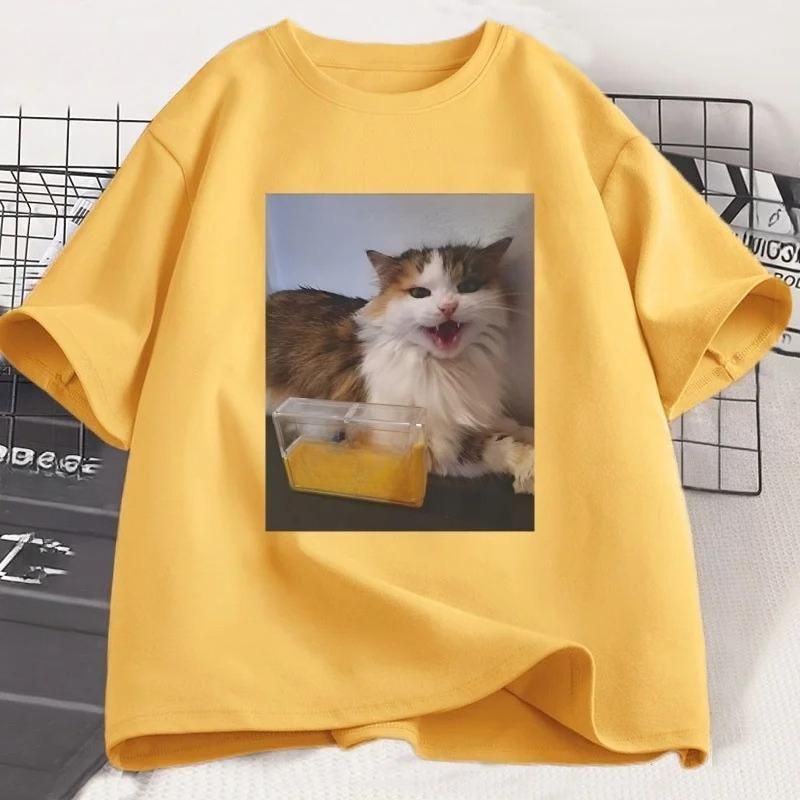 Cat-themed T-shirt for Women, Fun Patterned Short-sleeved Crew Neck T-shirt, Summer Streetwear.aesthetic Clothes Personality Y2K