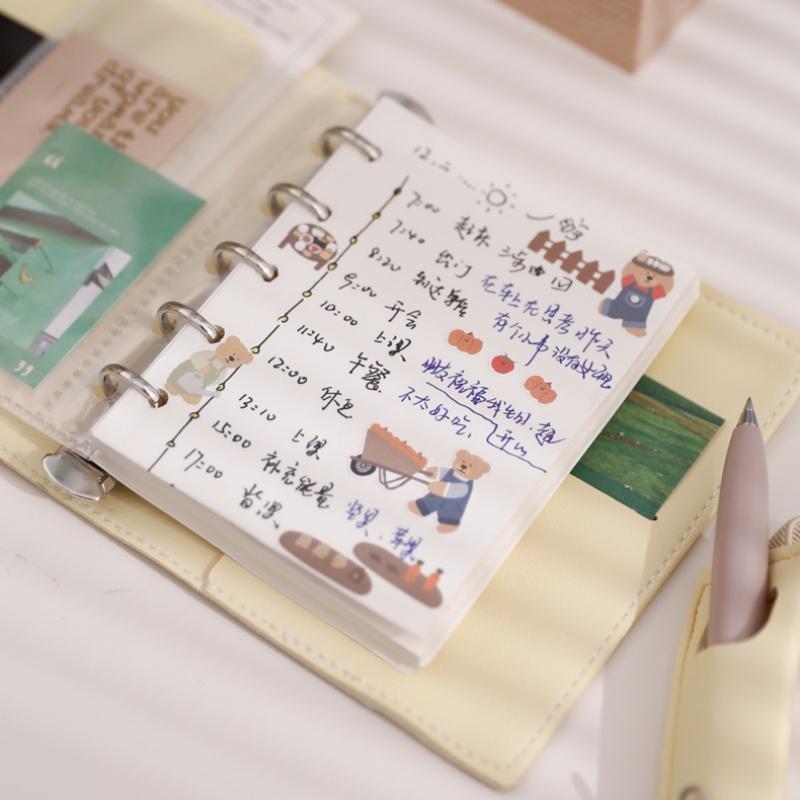Pocket M5 Binder Diary Notepad Pu Leather Loose-leaf Handbook Mini Blank Grid Inner Pages Daily Portable Notebook Journal