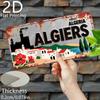 2D Flat, 1pc Vintage Algerian City Sign - Retro Travel Poster style with Algiers Landmarks (Casbah, Harbor, Mountains)