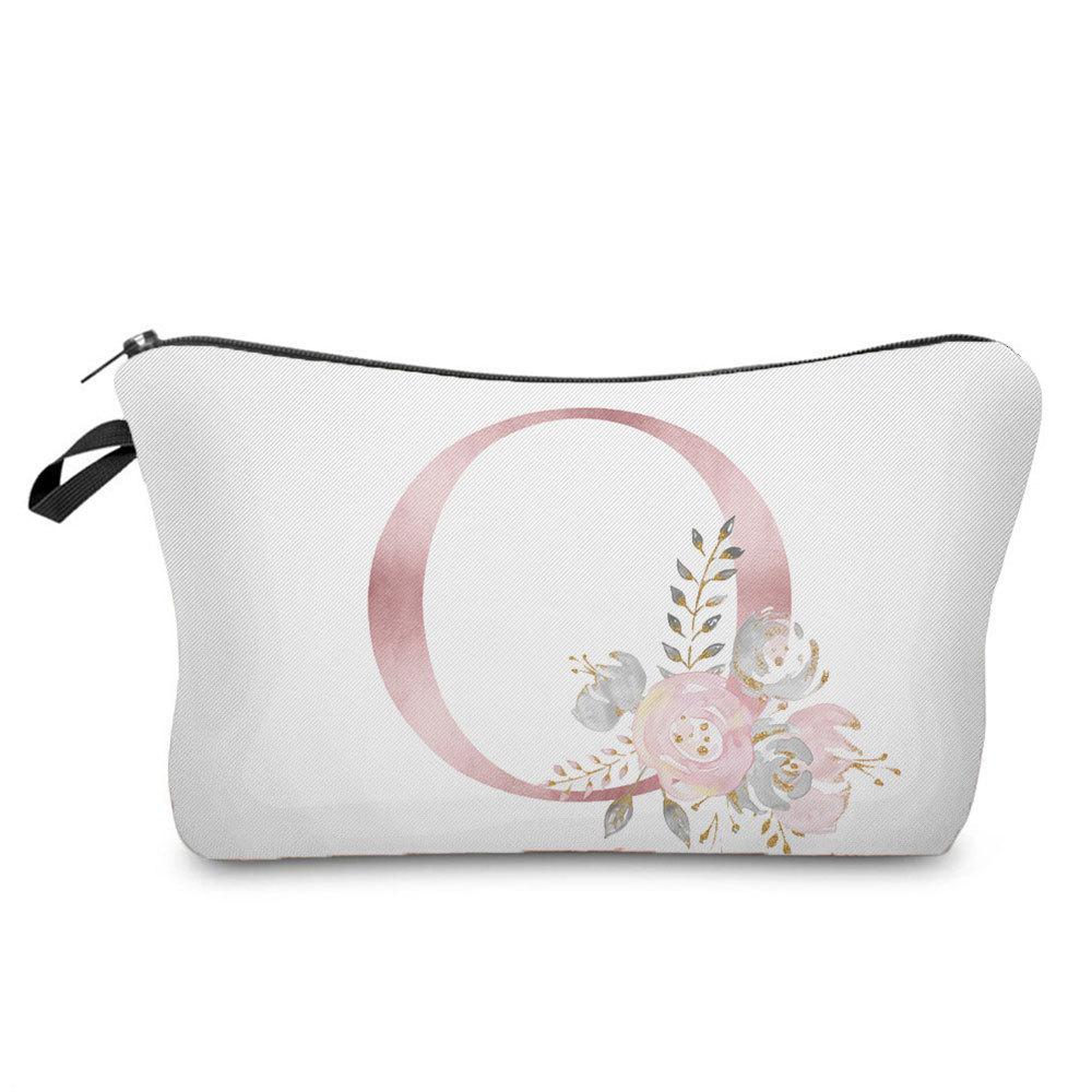 Women Flower Letters Print Cosmetic Bag Toiletries Organize Travel Storage Case 6686