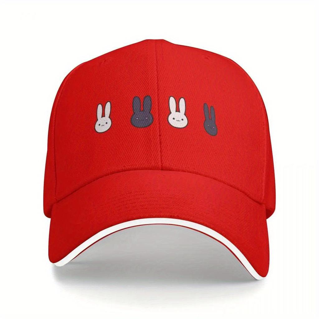 Cute Cartoon Rabbit Faces Baseball Cap Adjustable Polyester Streetwear Hat for Adult Unisex Outdoor Casual Wear