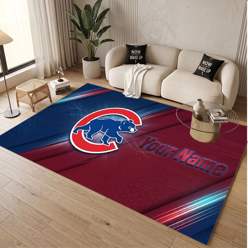 Custom Rug Chicago Cubs Pattern Print Name Text Soft Non‑Slip Floor Carpet for Home Indoor Decoration