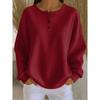 Plus Size Women Waffle Knit Long Sleeve Top, Solid Color Henley Neck Button Loose Pullover, Ladies Casual Daily