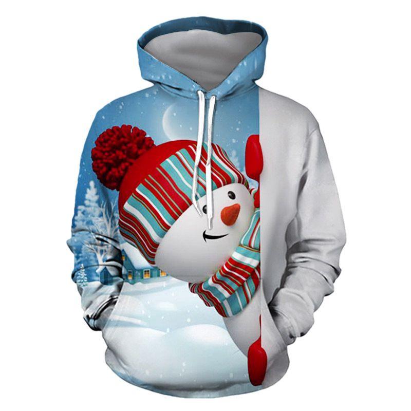 

Stylish Men Xmas Hoodie Christmas Snowman Print Sweatshirt Comfortable Long Sleeves M