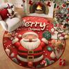 Santa Claus Polyester Christmas Round Mat Snowflake Print Snowman Cartoon Round Rug Anti-Slip Round Carpet Home Decor