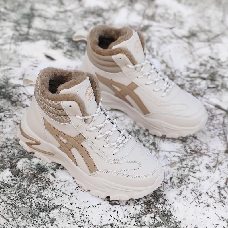 Damskie Buty Zimowe Pluszowe Grube Trampki Sznurowane Codzienne Wysokie Ciepłe Buty Botki Rozmiar 35-42 Damskie Zimowe Skórzane Buty
