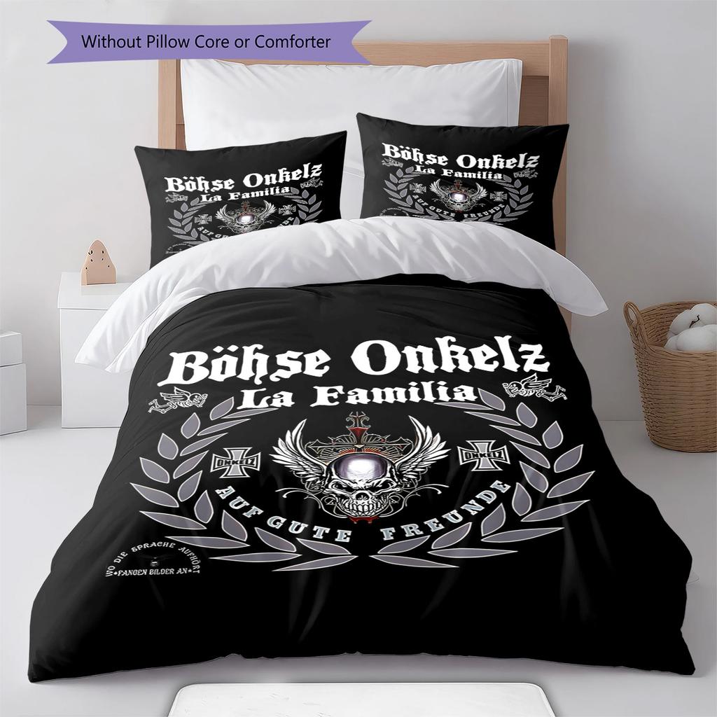Böhse Onkelz Zespół Wzór Pościel Zestaw Kołdry Poszewka na Kołdrę Poszewka na Poduszkę Dekoracja Domu Prezent Urodzinowy (1 * poszewka na kołdrę + 3 * poszewka na poduszkę, bez wkładu)