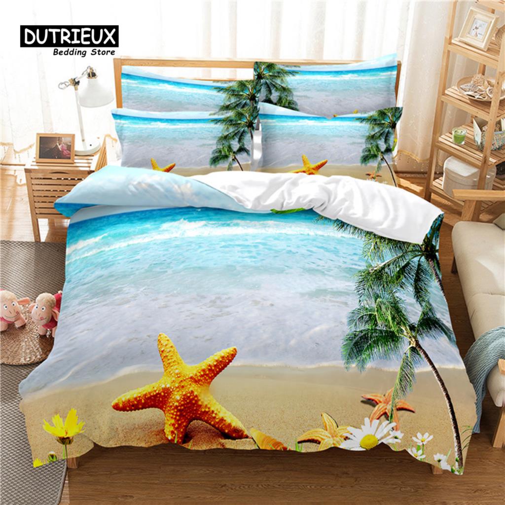 3pcs Duvet Cover Set, Ocean Landscape Bedding Set, Soft Comfortable Breathable Duvet Cover, For Bedroom Guest Room Decor