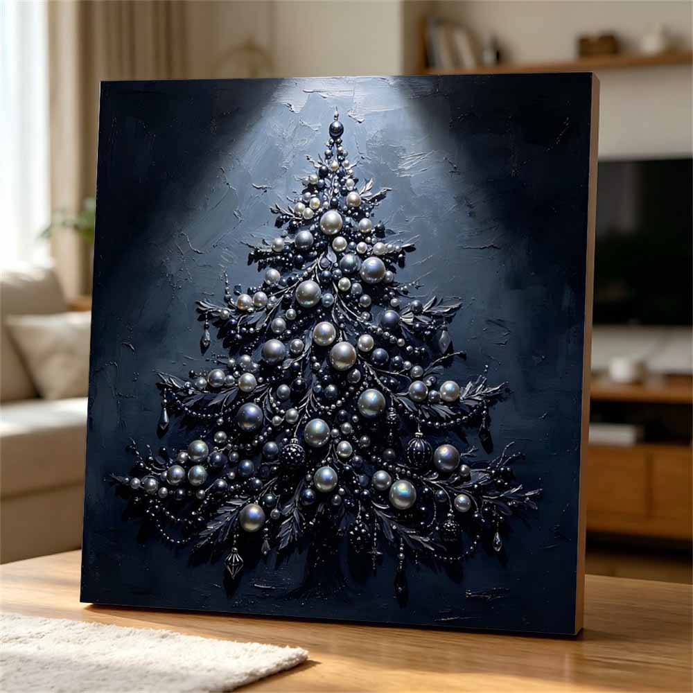 Small Framed Pearl Painting Kit Black Christmas Tree DIY Shiny Bead Art Creative Leisure Craft Ready to Display Elegant Home Decor Art Piece