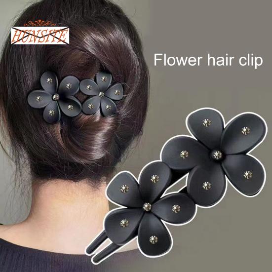 Women Hair Grip Flower Decor Solid Color Anti-slip Hair Decoration Frosted Texture Rhinestone Decor Anti-crack Lightweight Hair Styling Tool