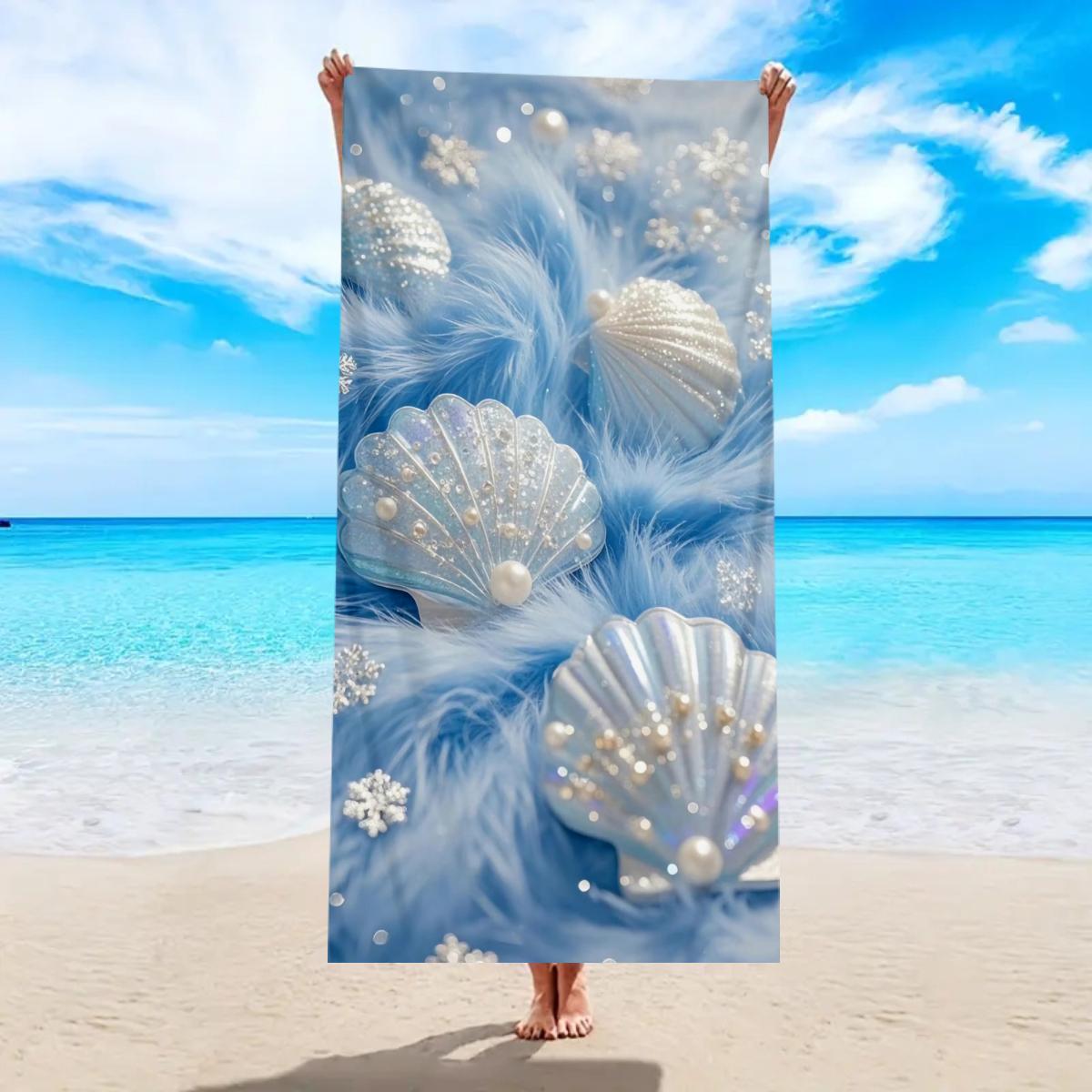 1pc Ocean element ultra-fine fiber beach towel, quick drying absorbent swimming towel, swimming sports beach towel W30*H60(CM)