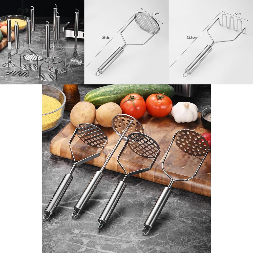 Stainless Steel Potato Masher With Round And Square Openings For Home Kitchen Use