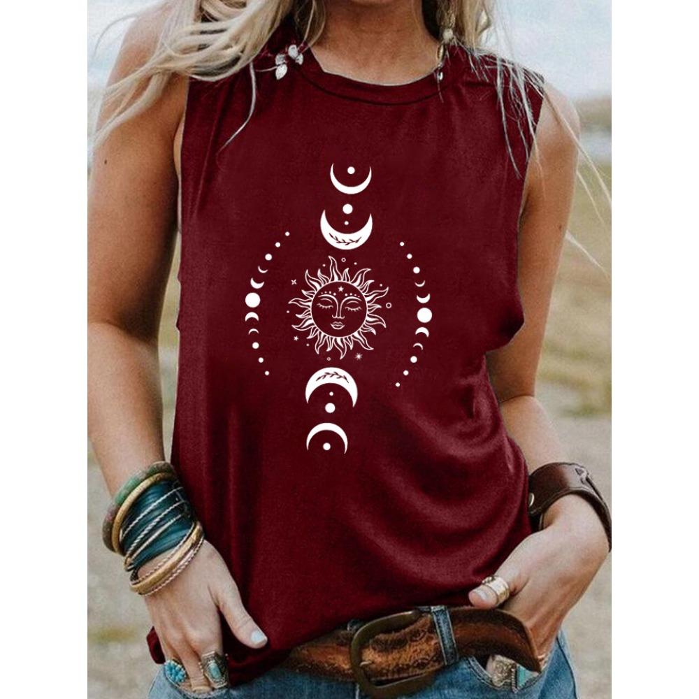 Sun and Moon Pattern Printed Tank Top
