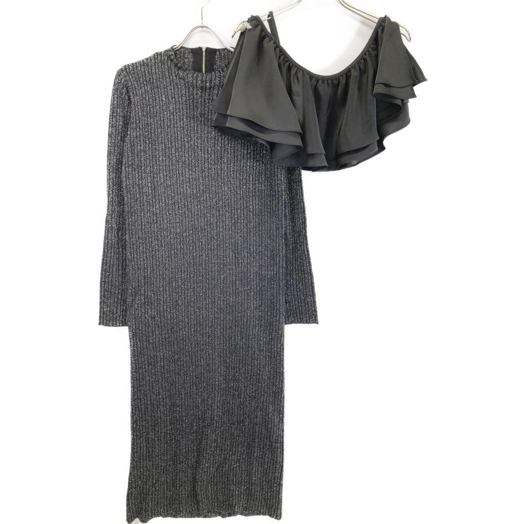 AMERI [xMIREI KIRITANI] Black Sequin Ruffle Knit Dress Dress S blackUsed