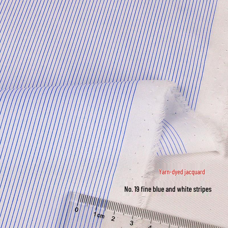Blue, White, Gray Striped Cotton Fabric for Summer Shirts and Work Dresses