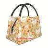 Reusable Insulated Lunch Bag with White Chickens & Floral Pattern - Thermal Tote for Travel, Office & Picnics - Durable Fabric,