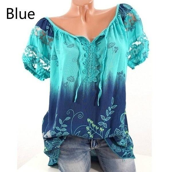 New Women Summer Casual Floral Printed Tops Short Sleeve Shirts Blouses  Summer Fashion Casual Top Blouse Plus Size XS-5XL